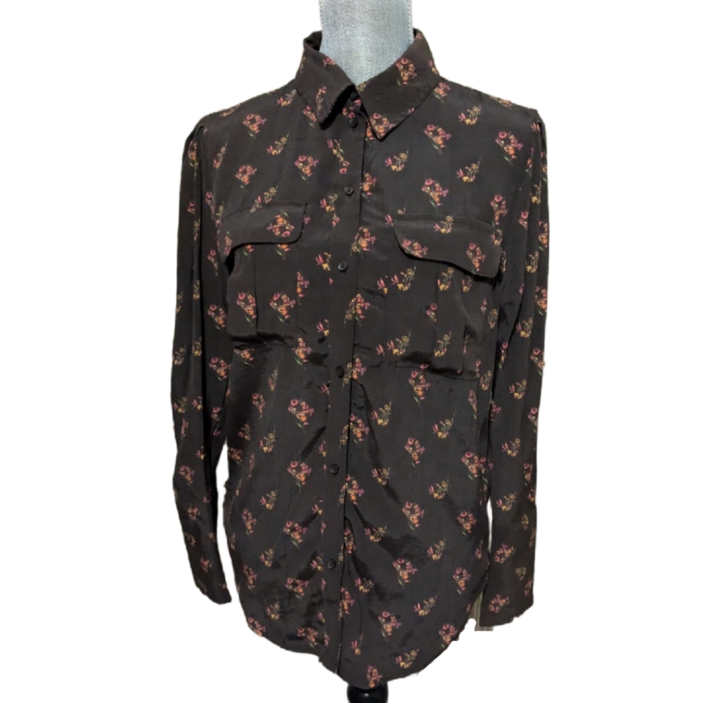 Something Navy Xxs Utility Blouse Button Down Bro… - image 1